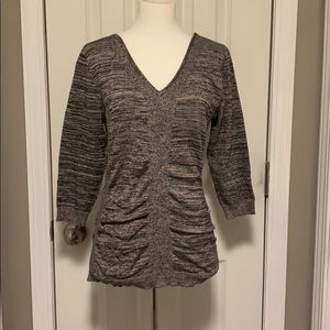 Women’s Tan & Black V-neck Sweater